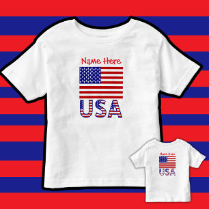 Camiseta Infantil Bandeira Americana EUA Vermelha Personalizada