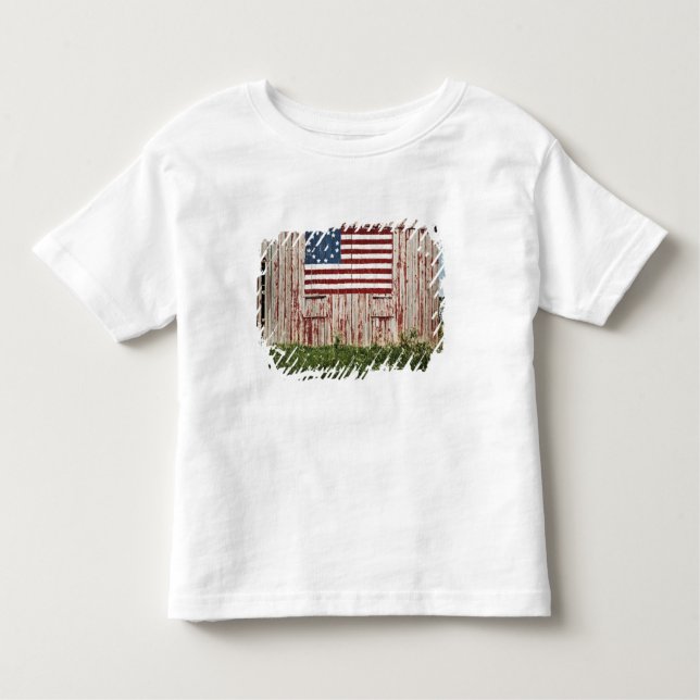 Camiseta Infantil Bandeira americana pintada no celeiro (Frente)