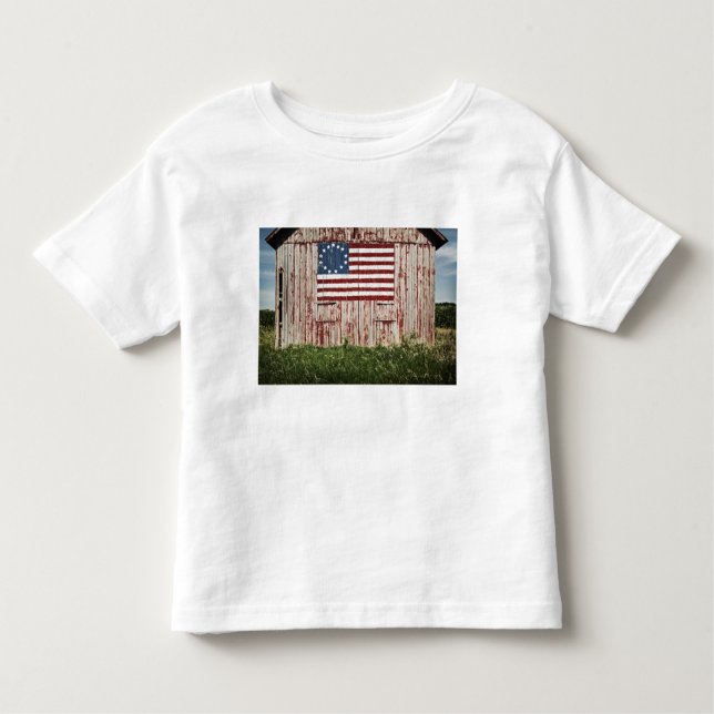Camiseta Infantil Bandeira americana pintada no celeiro (Frente)