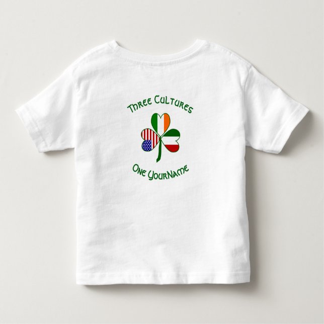 Camiseta Infantil Bandeira do Shamrock Irlandês Irlandês Personaliza (Verso)