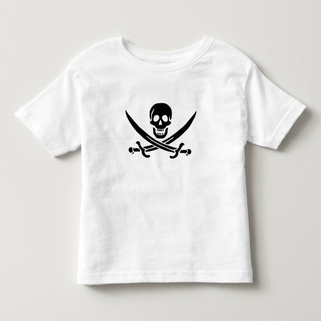 Camiseta Infantil Bandeira Pirata Caveira Espadas Cruzadas (Frente)
