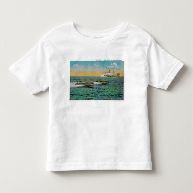 Camiseta Infantil Barco da velocidade na ilha de Catalina, (Frente)