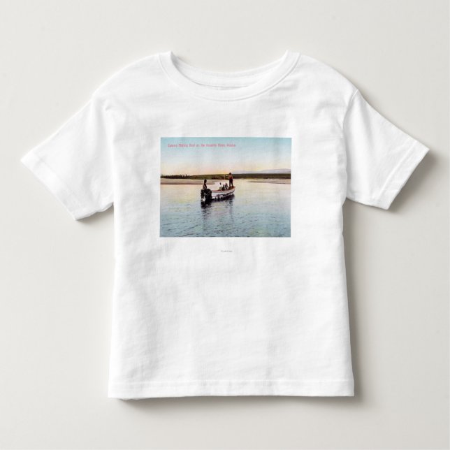 Camiseta Infantil Barco de pesca Eskimo no rio (Frente)