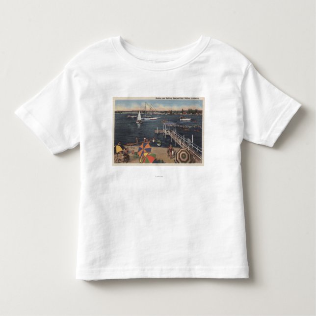 Camiseta Infantil Barco e natação na baía de Newport (Frente)