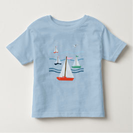 Camiseta Infantil Barcos à vela, gaivotas, ondas do oceano