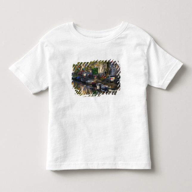 Camiseta Infantil Barcos e edifícios ao longo da cintura do canal, (Frente)