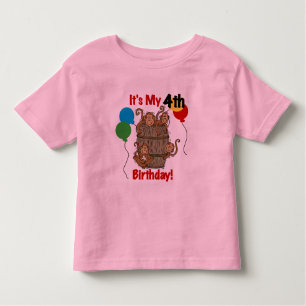 Camiseta Infantil barril de macacos 4º aniversário