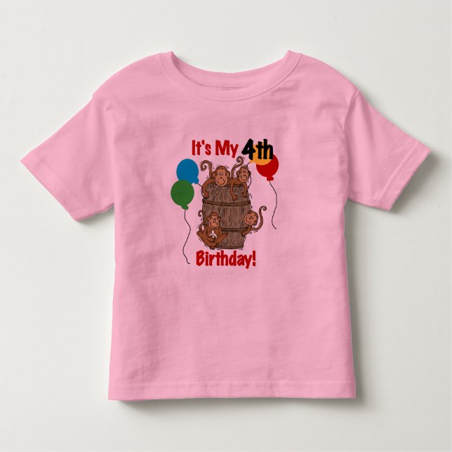 Camiseta Infantil barril de macacos 4º aniversário (Frente)