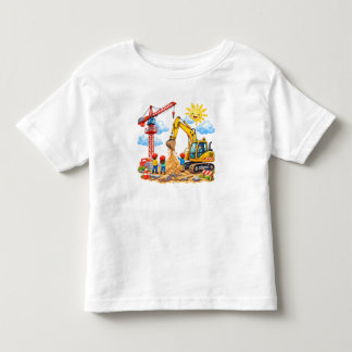 Camiseta Infantil Baustellenscene mit Kran, Bagger und kleine Helfer