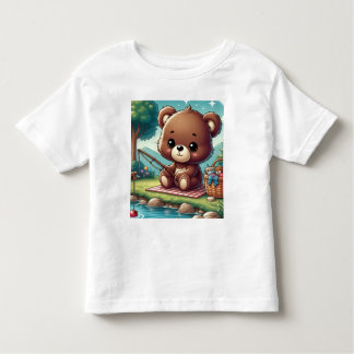 Camiseta Infantil Bear fishing  on the side of a lake  tee shirt 