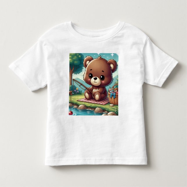 Camiseta Infantil Bear fishing  on the side of a lake  tee shirt  (Frente)