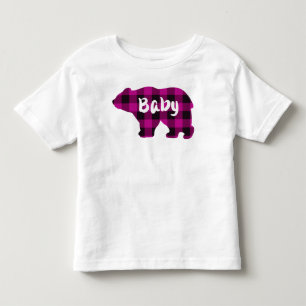 Camiseta Infantil Bebê Bear Bear Rosa e xadrez Negra