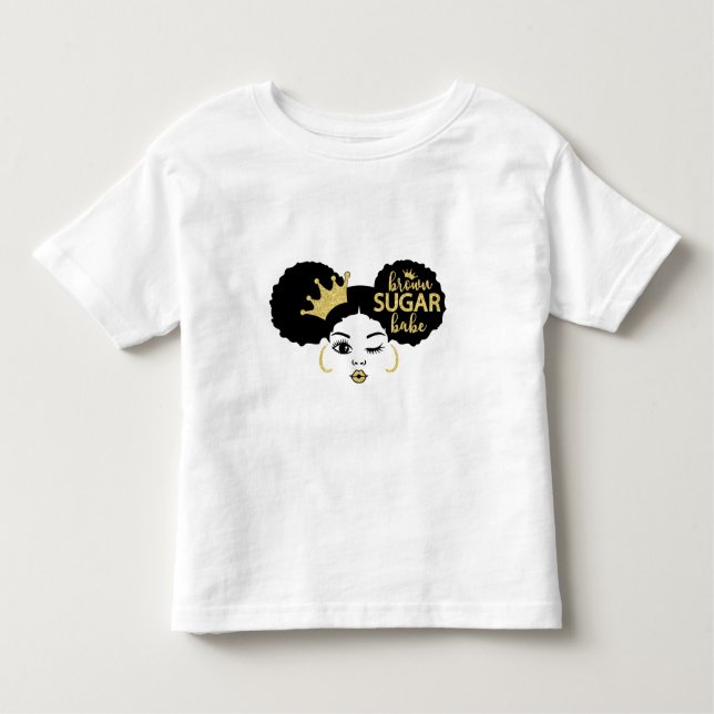 Camiseta Infantil Bebê de açúcar castanho a preto e Dourado (Frente)