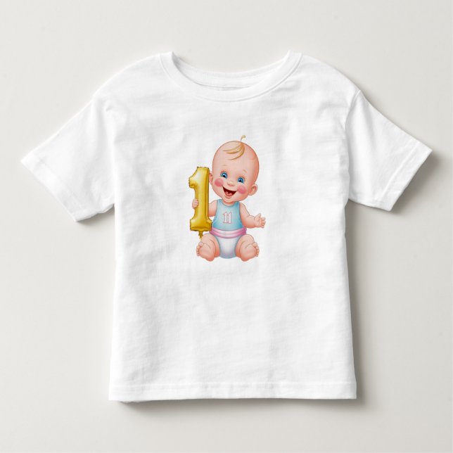 Camiseta Infantil Bebê de um ano feliz aniversário (Frente)