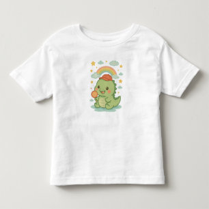 Camiseta Infantil Bebê Dinossauro Kawaii com Pirulito de Doce 🍭🦖☁️