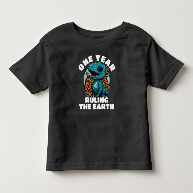 Camiseta Infantil Bebê Dinossauro, Um Ano, Aniversário (Frente)