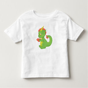 Desenho animado pequeno dragão vermelho cuspindo ilustração vetorial de fogo  para estampa de camiseta dinossauro infantil