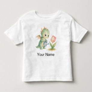 Camiseta Infantil Bebê Dragão Personalizado Adorável Regando Flores 