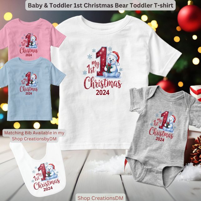 Camiseta Infantil Bebê e Toddler 1rua Urso de Natal (Criador carregado)