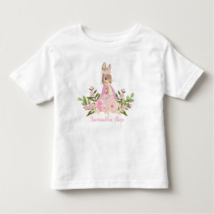 Camiseta Infantil Bebê Floral Rosa Bunny Birthday Toddler T-Shirt
