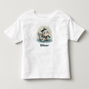 Camiseta Infantil Bebê Foca Fofa com Chapéu de Marinheiro e Cachecol