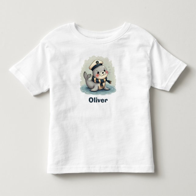 Camiseta Infantil Bebê Foca Fofa com Chapéu de Marinheiro e Cachecol (Frente)