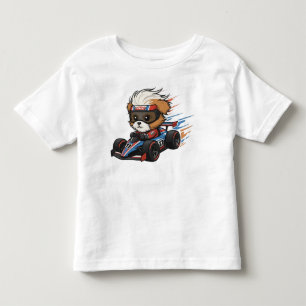 Camiseta Infantil Bebê Fofo Shih Tzu Piloto de Carro de Corrida