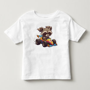 Camiseta Infantil Bebê Guaxinim Bonito Piloto de Carro de Corrida