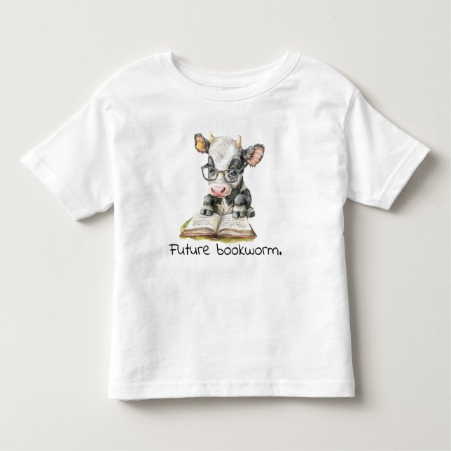 Camiseta Infantil Bebê Leitura de Vaca do Bookworm Futuro (Frente)