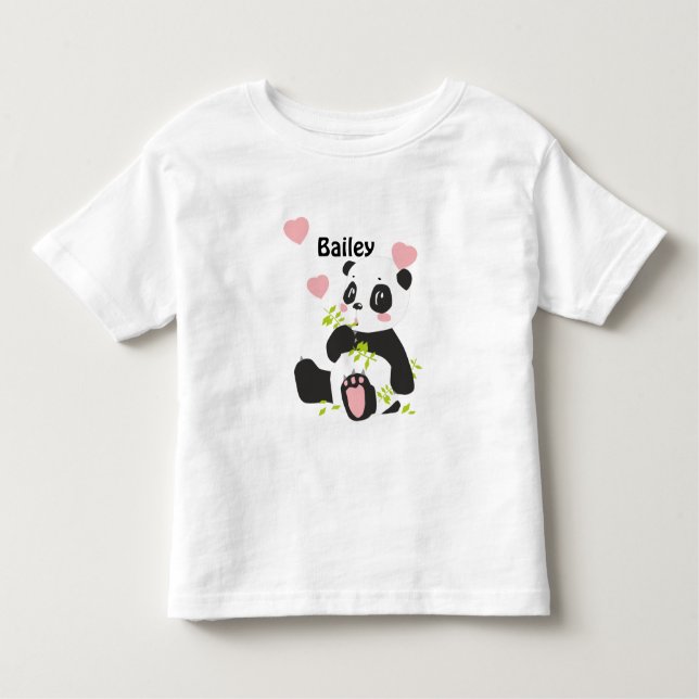 Camiseta Infantil Bebê Panda Bear Corações Rosa Personalizado (Frente)