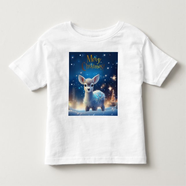 Camiseta Infantil Bebê Reindeer com Feliz Saudação de Natal (Frente)