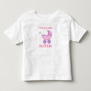 Camiseta Infantil Bebê rosa Buggy "Eu tenho uma nova irmã" Toddler
