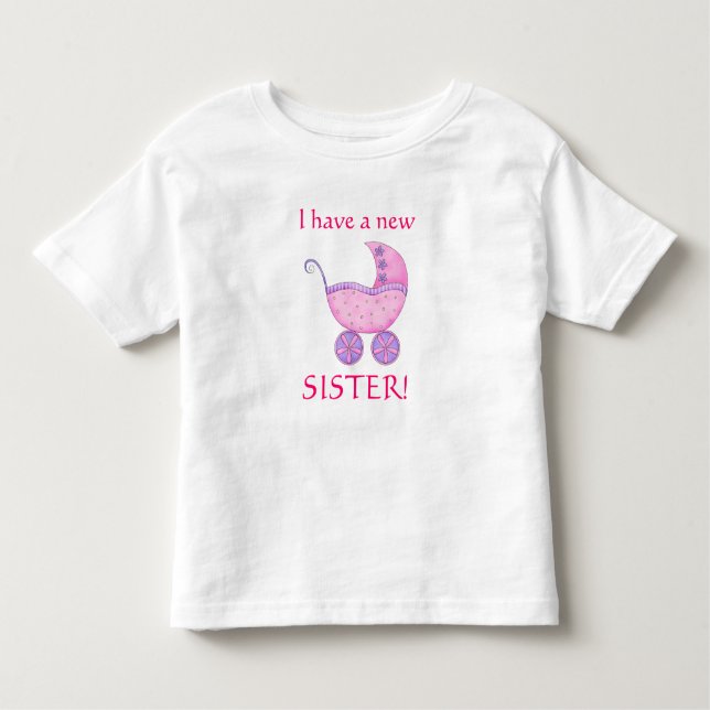Camiseta Infantil Bebê rosa Buggy "Eu tenho uma nova irmã" Toddler (Frente)