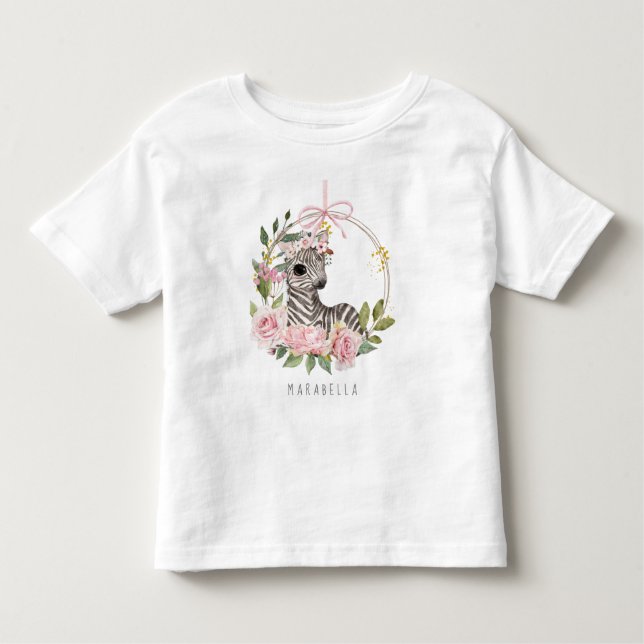 Camiseta Infantil *~* Bebê Zebra Floral Swing Jungle Girl Toddler (Frente)