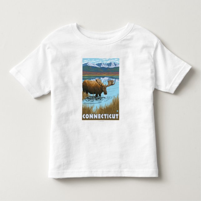 Camiseta Infantil Bebendo de ConnecticutMoose no lago (Frente)