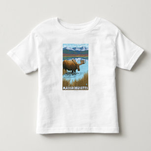 Camiseta Infantil Bebendo de MassachusettsMoose no lago