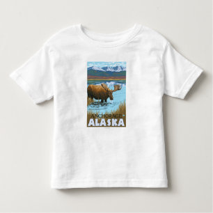 Camiseta Infantil Bebendo dos alces no lago - Anchorage, Alaska