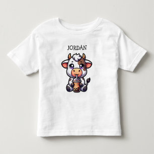 Camiseta Infantil Bela Bebendo de Vaca Boba Kawaii