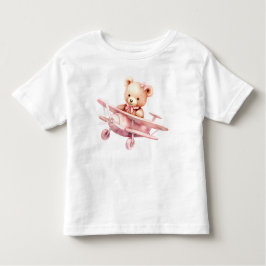 Camiseta Infantil Bela Menina Bear Piloto Rosa Avião Rosa Bonito