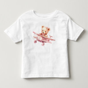 Camiseta Infantil Bela Menina Bear Piloto Rosa Avião Rosa Bonito