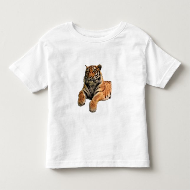 Camiseta Infantil Belo Tigre de Bengala Rosto e Foto de Pinças (Frente)
