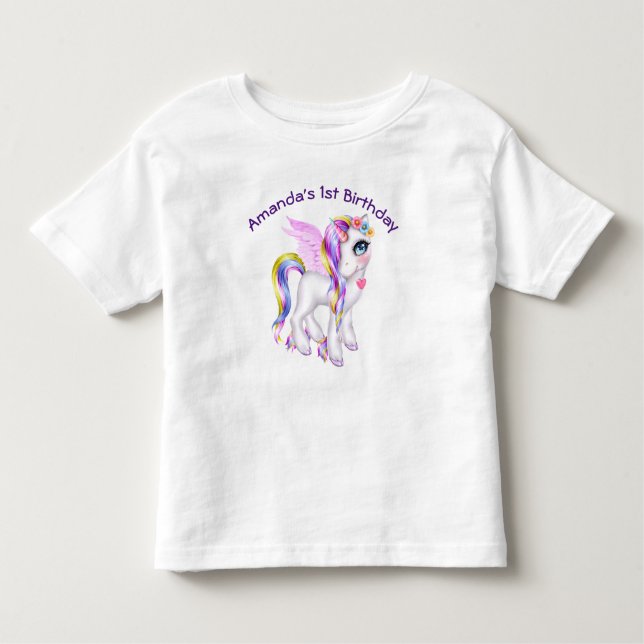 Camiseta Infantil Belo Unicórnio com Rainbow Mane Tail (Frente)