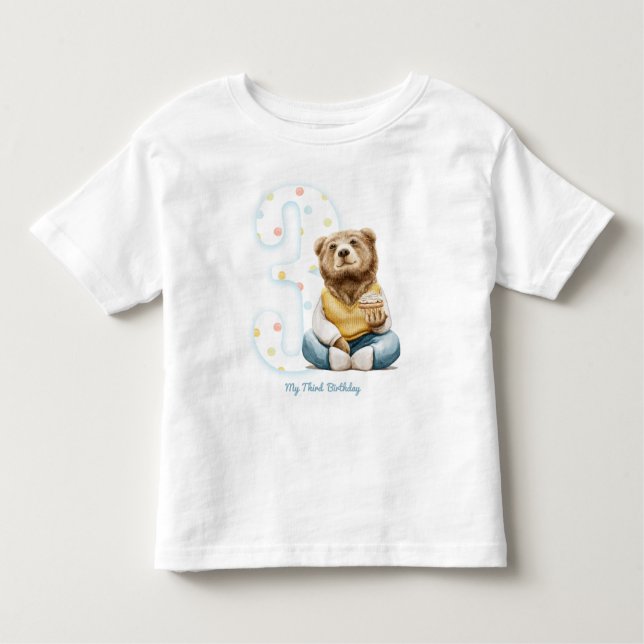 Camiseta Infantil Belo Urso Meu Terceiro Aniversário T-Shirt (Frente)