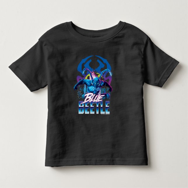 Camiseta Infantil Besouro Azul Retrowave City Sunset (Frente)