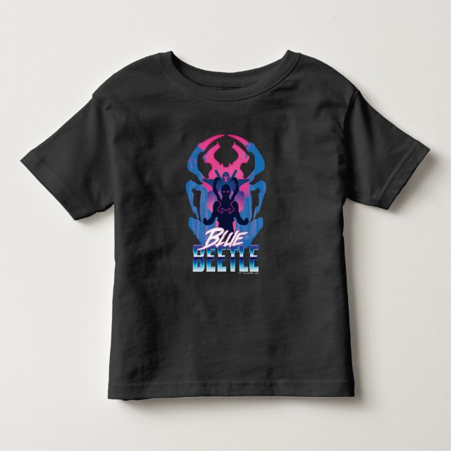 Camiseta Infantil Besouro Azul Retrowave Versus Gráfico (Frente)