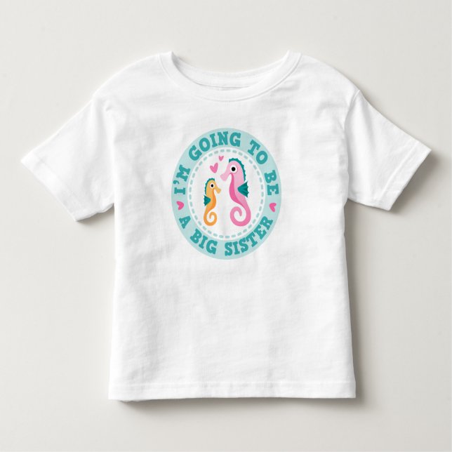 Camiseta Infantil Bicho de cavalo de mar bonito Eu vou ser uma irmã  (Frente)