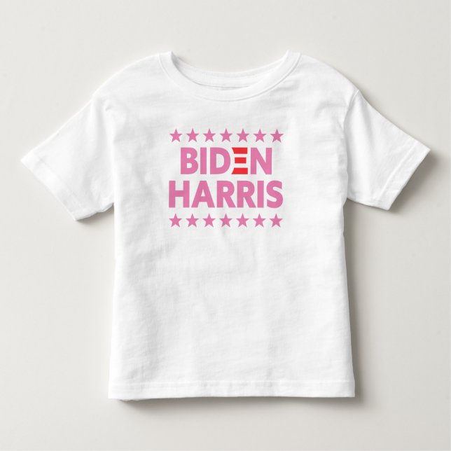 Camiseta Infantil Biden / Harris Suporte Eleitoral Estrelas Rosa (Frente)