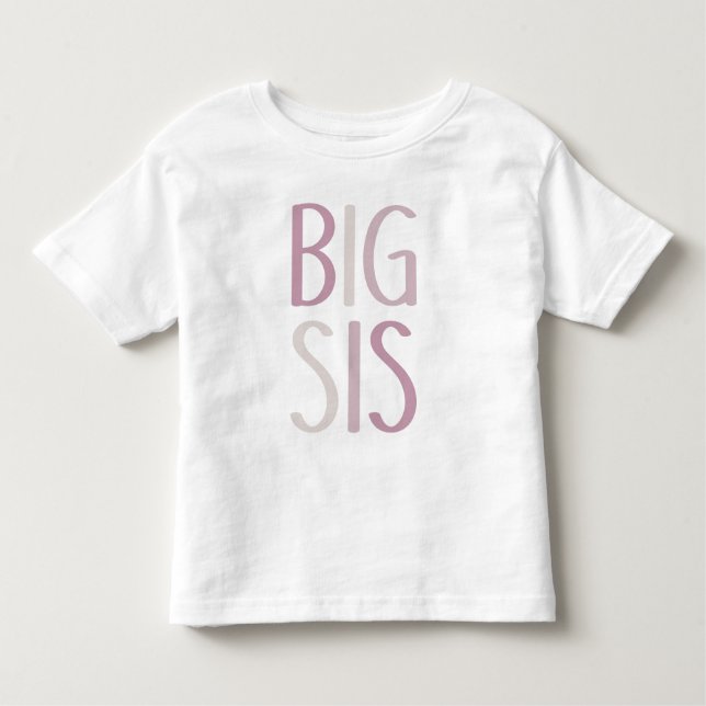Camiseta Infantil Big Sis Rosa e Beige Texto Irmã Irmã Irmã (Frente)
