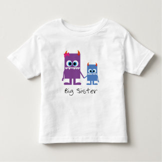 Camiseta Infantil “big sister” lilás monstros irmãos azuis