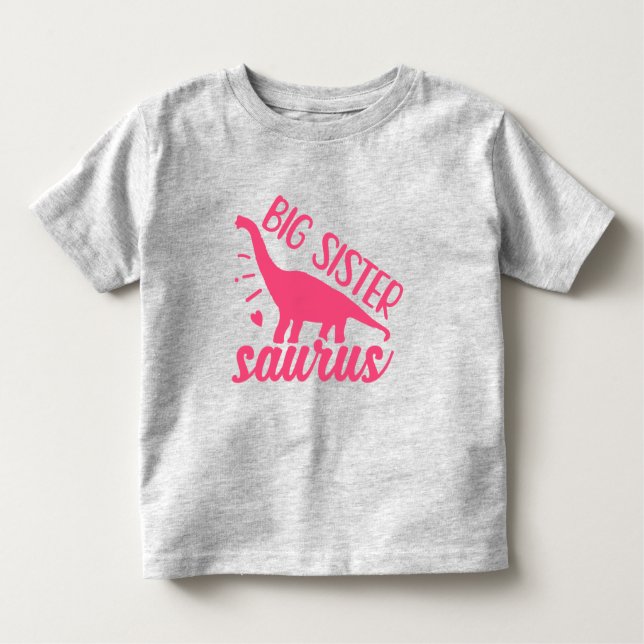 Camiseta Infantil Big Sister Saurus a rosa (Frente)